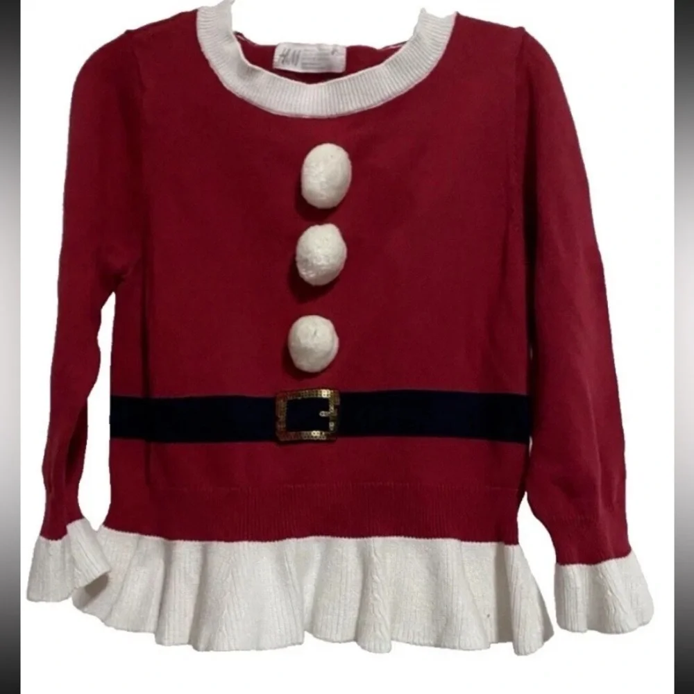 H&M Girls Size 4-6 Christmas Santa Sweater & Leggings Bundle